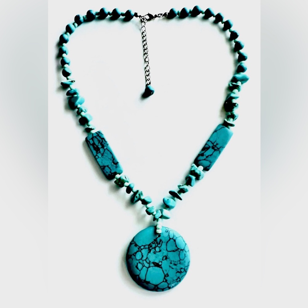 Vintage 78g Large Chunky Statement Turquoise Adjustable Necklace 20-24" - Picture 1 of 4